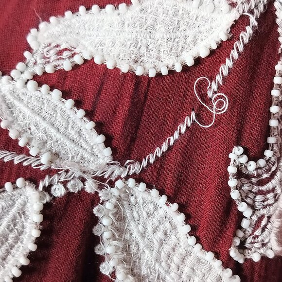 FREE PEOPLE Edie Floral Beaded Boho Top Tee Embroidered Sweet Raisin Combo Sz M - Picture 15 of 16